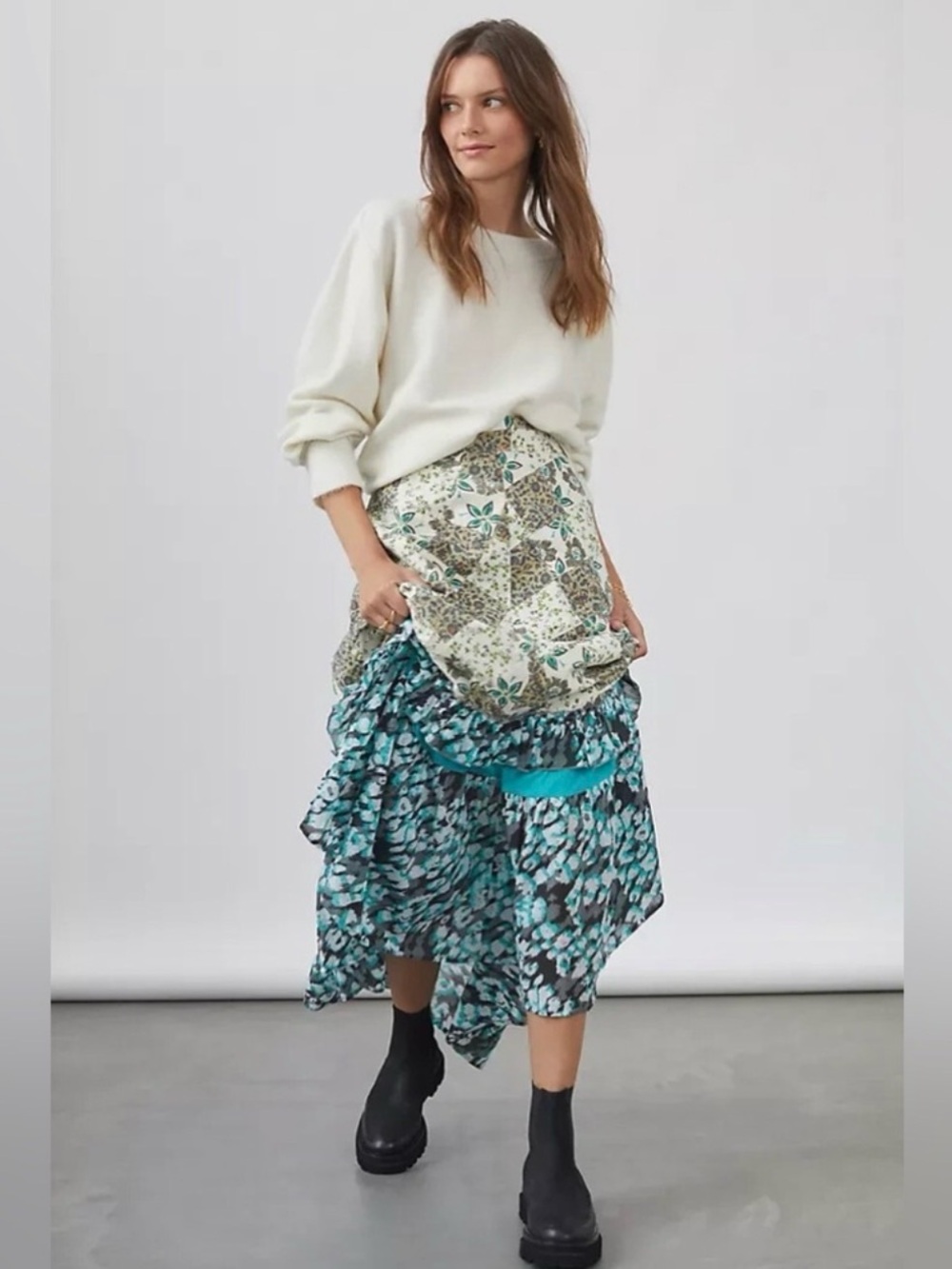 Anthropologie RAGA Floral Patchwork Maxi Skirt Blue Multi Size Small